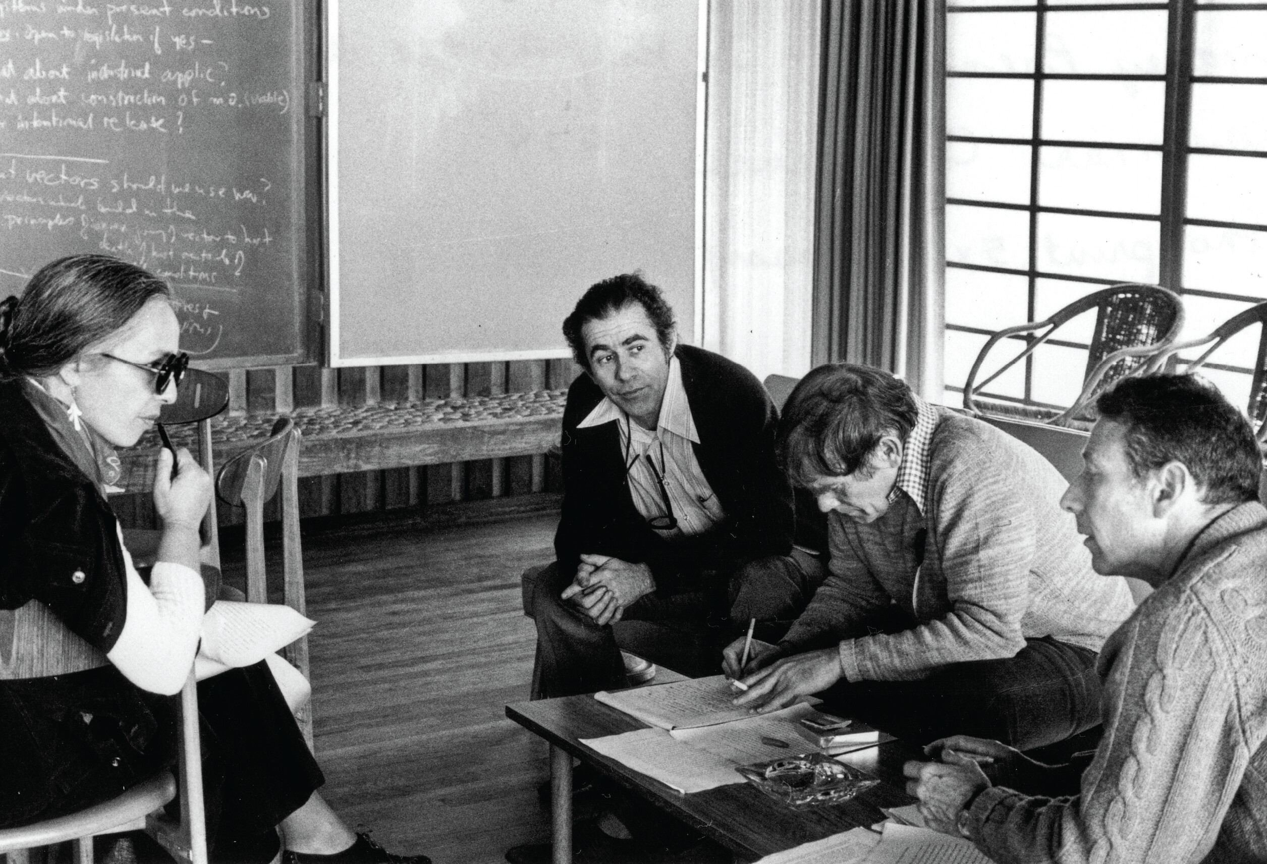 Maxine Singer, Norton Zinder, Sydney Brenner, and Paul Berg participated in the Asilomar Conference, February 1975.